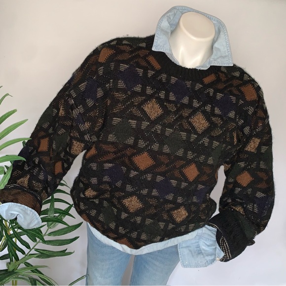 v i n t a g e :: Oversized Geometric Grunge Slouchy Grandpa Knit Sweater